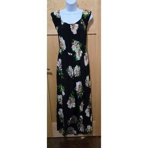 Vintage-Inspired Floral Print Maxi Dress/skort With Elastic Sleeves & Waist